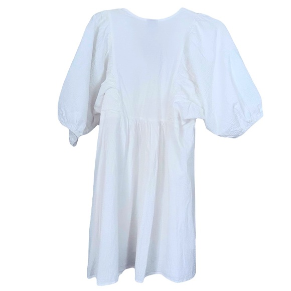 New Day White Textured Short Puff Sleeve Dress sz. M - Picture 3 of 4